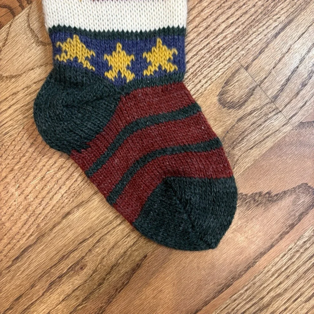 Vintage‎ Russ Knit Snowman Christmas Stocking Wool Blend Red Blue Nordic Holiday